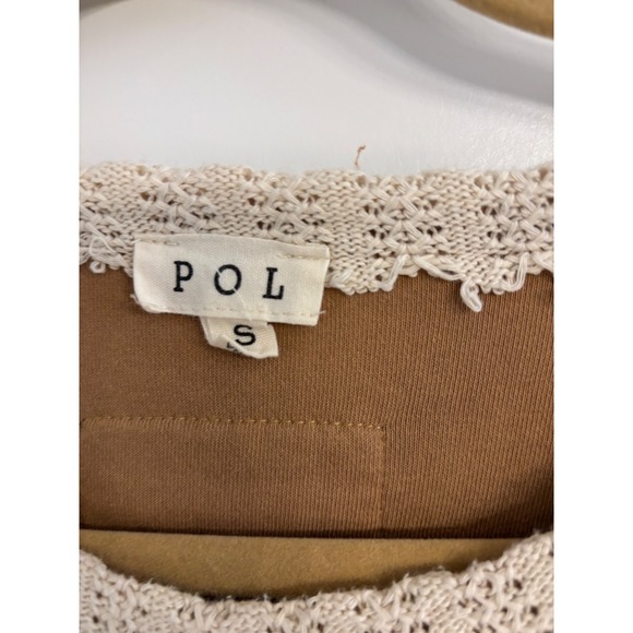 POL Peace Sign Patchwork Sweatshirt Boho Mixed Media Top Brown Size Small - Picture 5 of 6